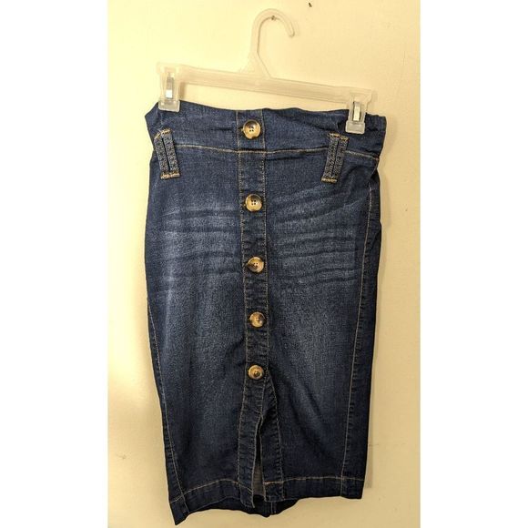 One5one mini denim jean skirt size S pull on 25" long waist 28" cotton blend - Picture 1 of 4
